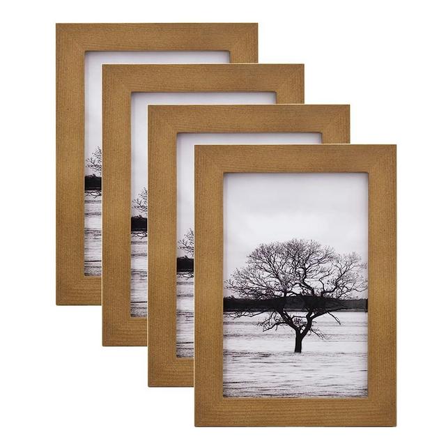 Egofine 4x6 Picture Frames Set of 4 - Made of Solid Wood for Table Top Display and Wall Mounting photo frame Light Brown