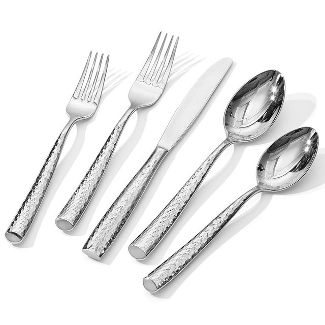 Kingstone Hammered Silverware Set, 40-Piece Flatware Set for 8, 18/10 Stainless Steel Heavy Duty Cutlery Set, Mirror Polished Utensil Sets for Home, Restaurant, wedding, Dishwasher Safe