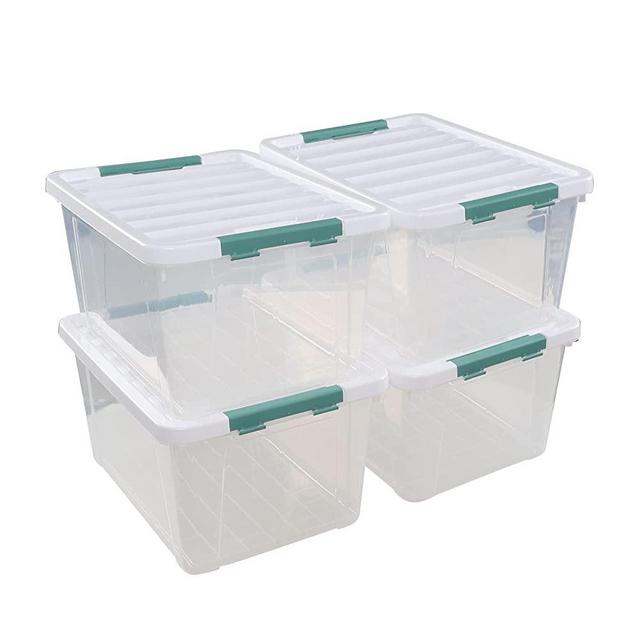 Ponpong 36 Quart Large Storage Box, Clear Plastic Latch Box, 4-Pack