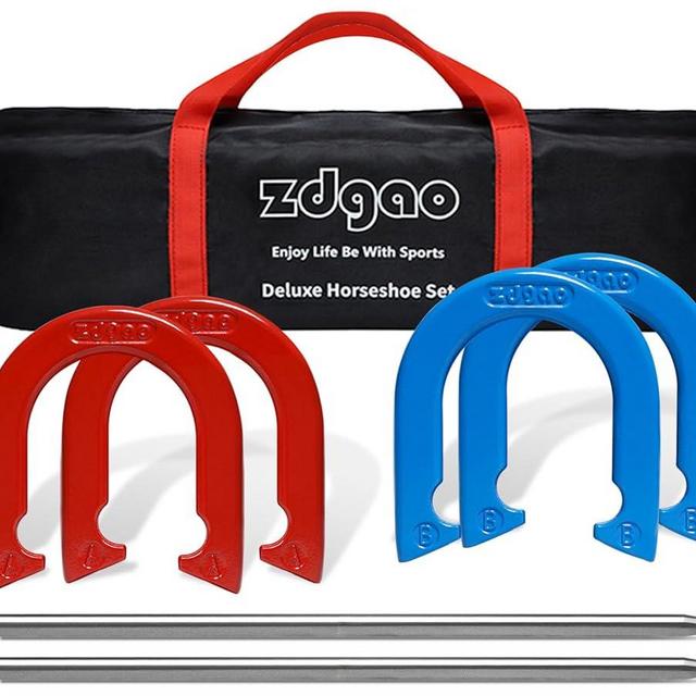 YDDS Horseshoes Outside Game Set-Portable Outdoor Horseshoe Set includes 4 Professional Solid Steel Horseshoes with Solid Steel Stakes & Carrying Bag, Perfect for Backyard and Beach
