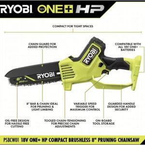 RYOBI 18V Brushless 8 in. Battery Compact Pruning Mini Chainsaw (Tool Only)
