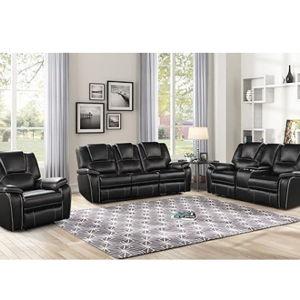 Manual Leather Recliner Couch Set, 3 PC
