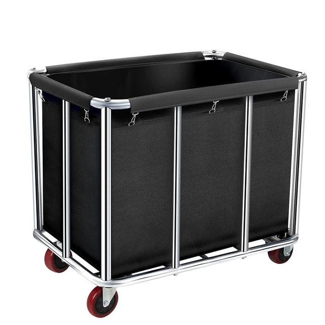 Commercial Laundry Cart on Wheels, 11.35 Bushels Large Roller with Removable Waterproof Canvas Lined Basket, Heavy Duty Stainless Steel for Hotels and Hospitals