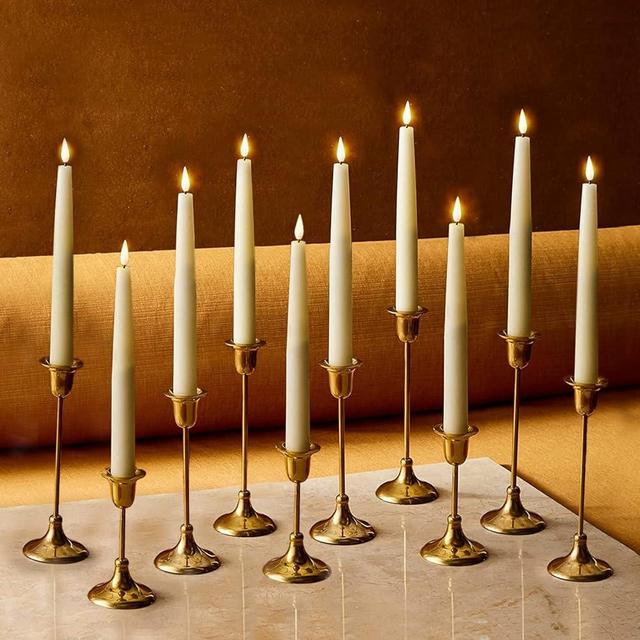 LampLust Flameless Taper Candles, Realistic 3D Flame with Wick, 9 Inch, 10 Pack, Ivory Wax, Flickering Flameless Candle LED, Remote & Batteries Included, Home Decor, Mantel & Wedding Centerpieces