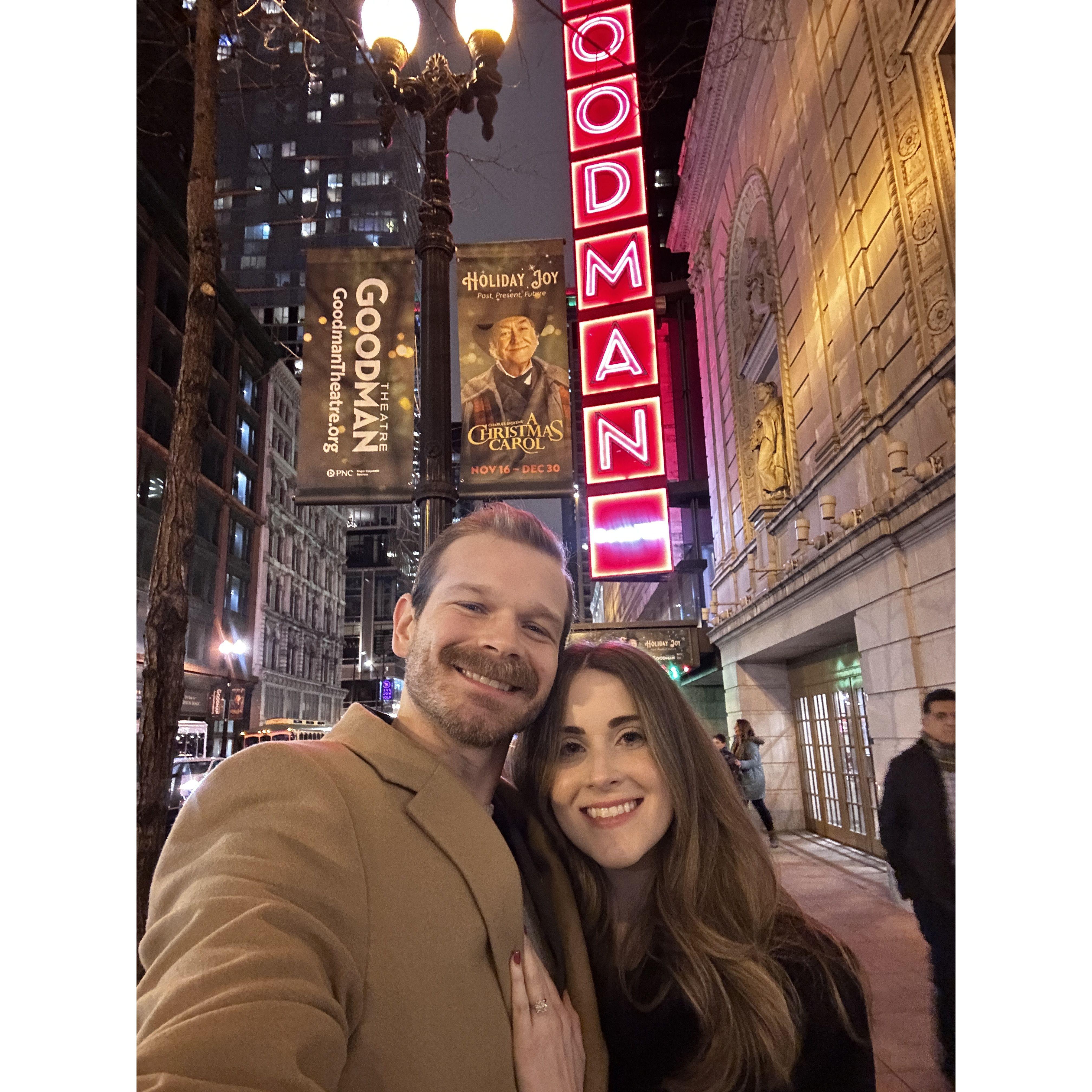 Annual tradition of seeing "A Christmas Carol" at The Goodman Theatre.