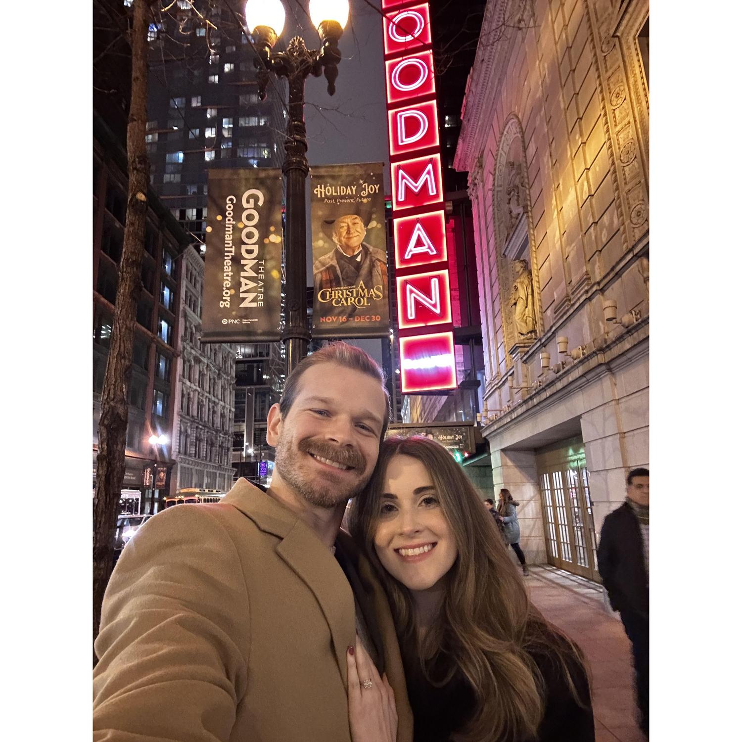 Annual tradition of seeing "A Christmas Carol" at The Goodman Theatre.