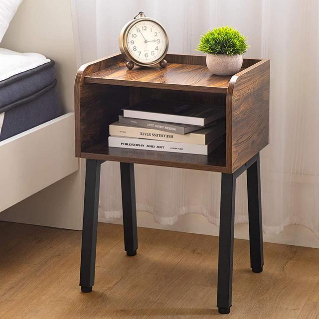 Homemaxs Nightstand, Small Side Table for Small Spaces, 23.7 Inch High Small End Table with Storage, Bed Side Tables Bedroom Accent Table, Rustic Wooden Bedside Table with Steel Frame