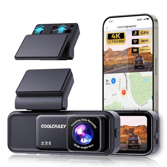 COOLCRAZY Dash Cam 4K Front, Built-in WiFi GPS Dash Camera for Cars, 3.2" IPS Screen Dashcam with App Control, Free 32G Card, 170°Wide Angle, 24H ParkingMode, WDR, Night Vision, G-Sensor