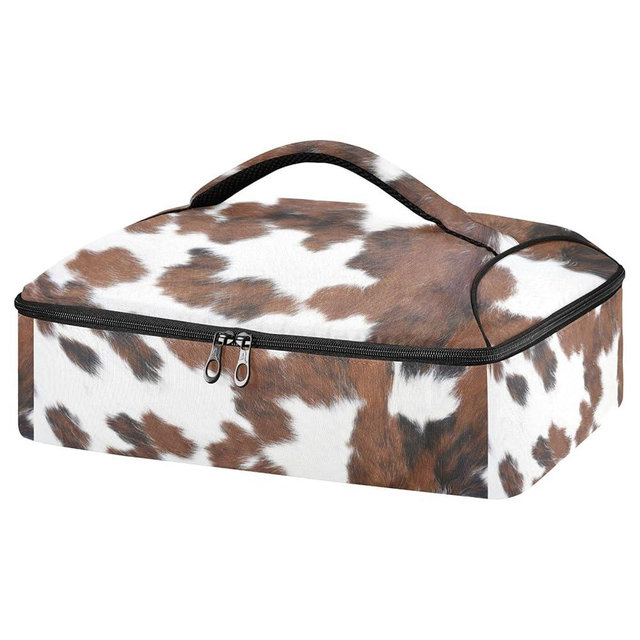 Qilmy Brown Print Cow Casserole Dish Carrier, Portable Leakproof Insulated Casserole Carrier for Hot or Cold Food, Travel, Party, Picnic