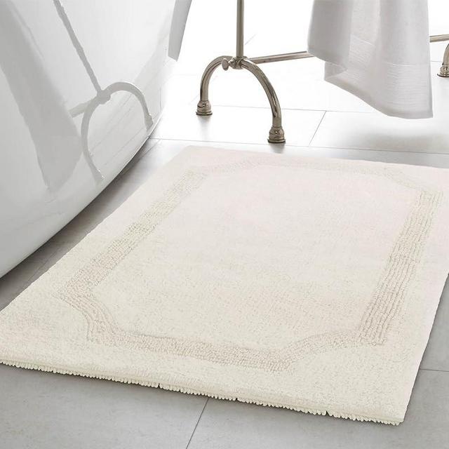 Laura Ashley Reversible Cotton 2-Piece Bath Mat Set, White