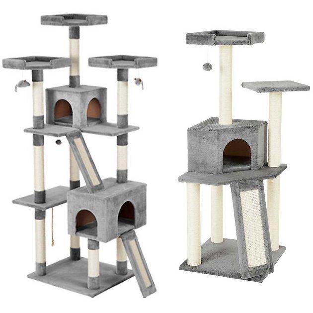 FRISCO 52-in + 72-in Faux Fur Tree & Condo, Gray - Chewy.com