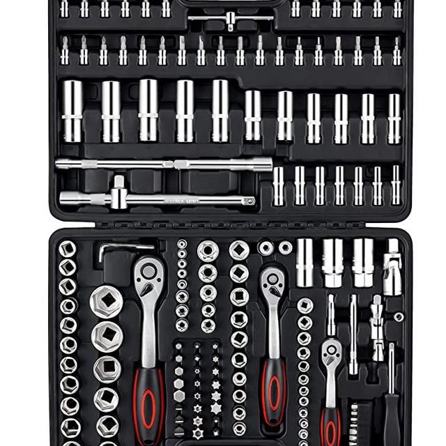 171 Piece Tools For Mechanics, Socket Set Metric And Standard 1/4, 3/8 And 1/2 Socket Set,And Ratchet Set,Socket Bit,Universal Joint,72 Tooth Ratchet Handle,Fit For Diy Car Motorcycle Repair.