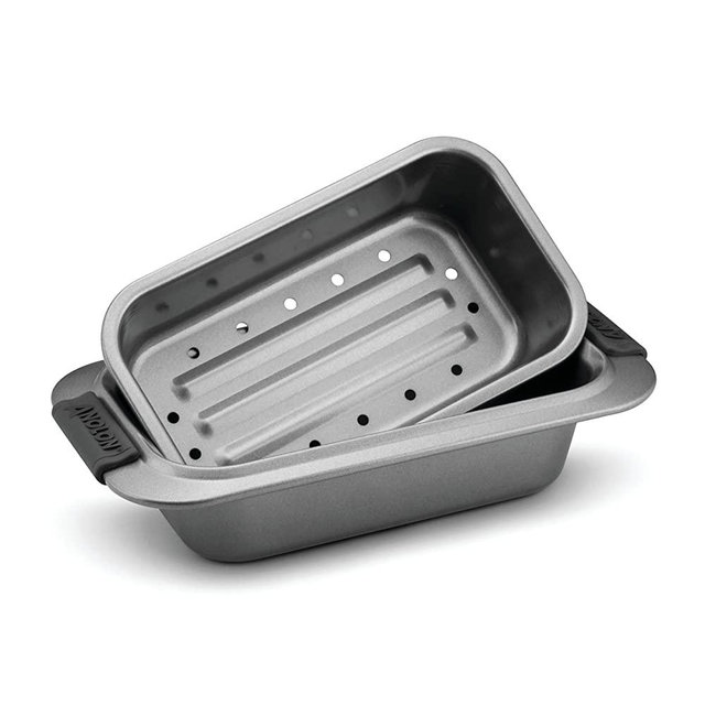 Anolon 54715 Advanced Nonstick Bakeware Meatloaf/Loaf Pan Set with Grips and Insert, 2 Piece, Gray