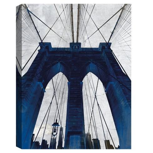 30"x40" Brooklyn Bridge Blue By Gi Artlab Art On Canvas - Fine Art Canvas