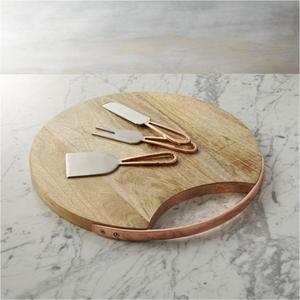 Beck Cheese Board and 3 Copper Cheese Knives Set