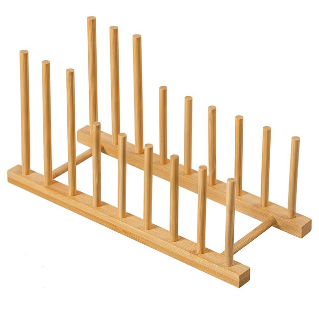 HBlife Heighten and Widen Bamboo Dish Drying Rack Plate Bowl Cup Book Pot Lid Cutting Board Stand Drainer Storage Holder Organizer for Kitchen Cabinet