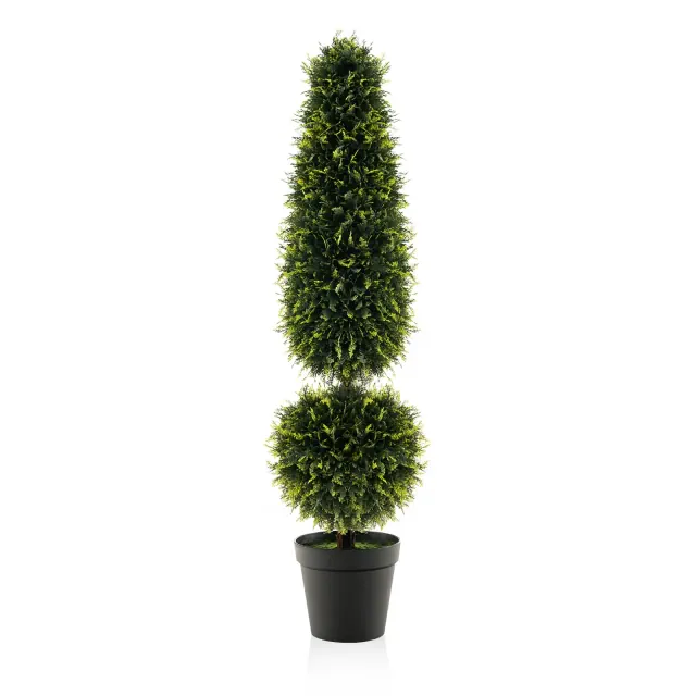Costway 47.5" Artificial Boxwood Topiary Tree w/ Natural Vines PE Leaves & Flowerpot