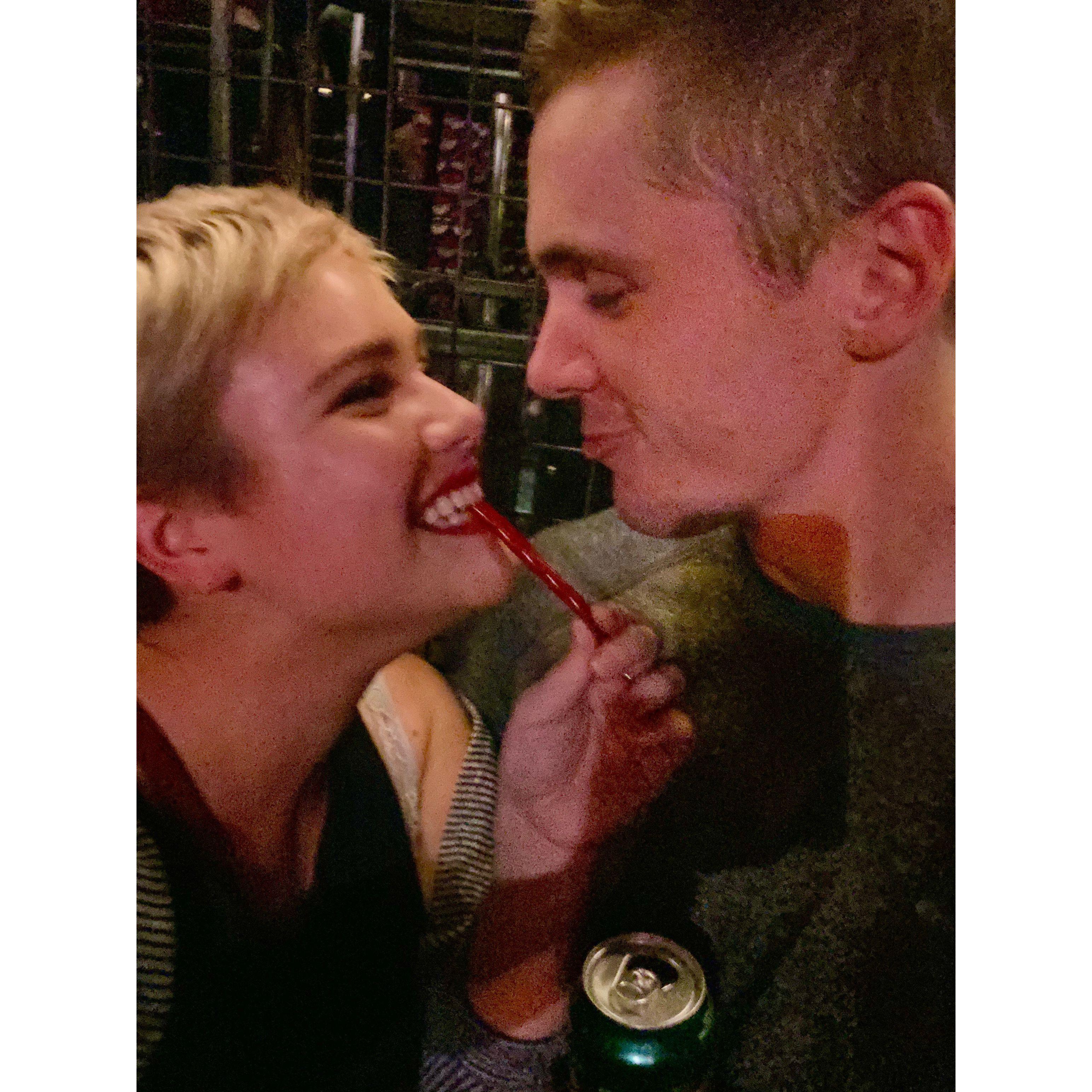He snuck in Twizzlers to the Matt and Kim Show