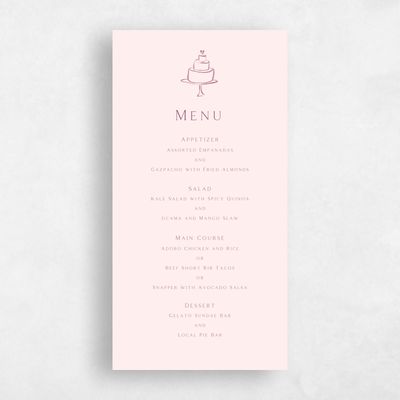 Lightest Blush, Pink Wedding Menu - Dunluce