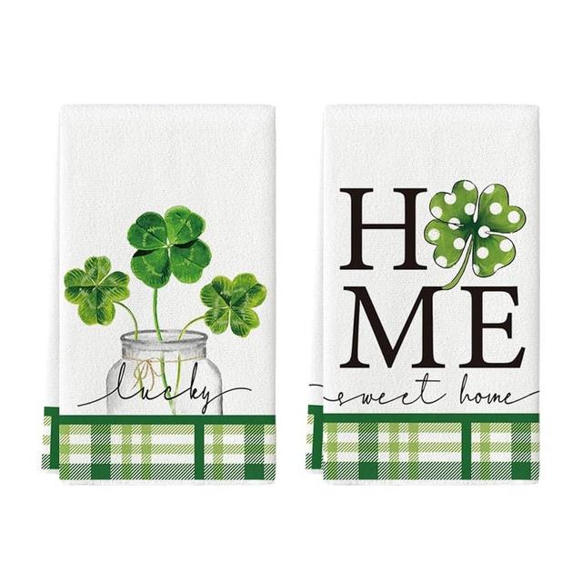 Artoid Mode Shamrock Bottle Home St. Patrick's Day Kitchen Towels Dish Towels, 18x26 Inch Seasonal Decoration Hand Towels Set of 2
