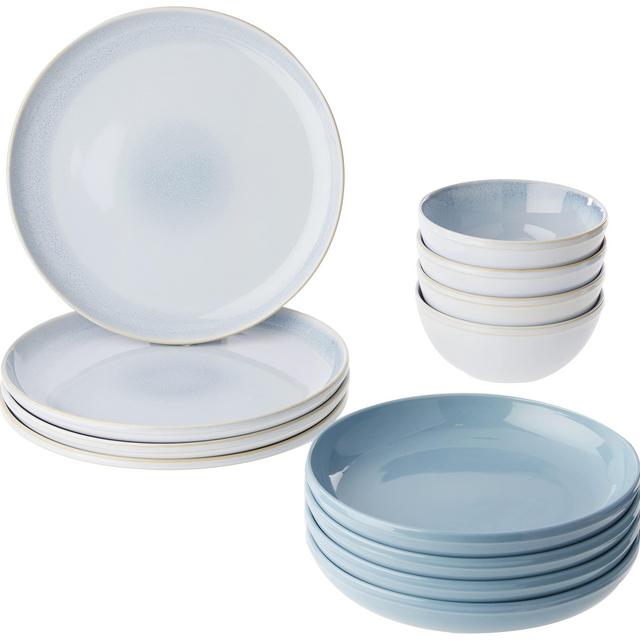 Corelle Stoneware 12-pc Dinnerware Set, Nordic Blue, Solid and Reactive Glazes, Service for 4, Dinnerware Set 12-pc