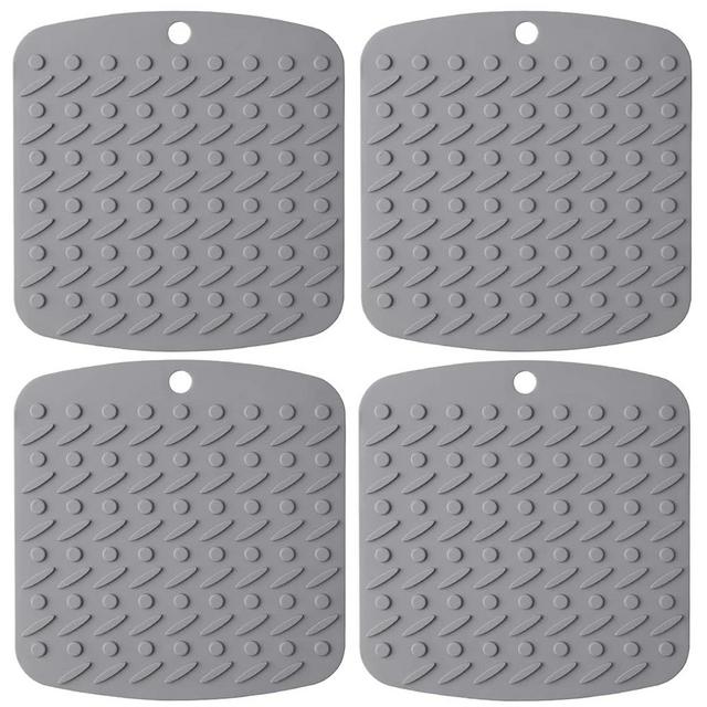 4 Pack Silicone Trivet Mat Silicone Pot Holder for Kitchens Non Slip Heat Resistant Trivets for Hot Pots and Pans Trivet for Hot Dishes Jar Opener Spoon Holder Oven Mitts Placemats Grey