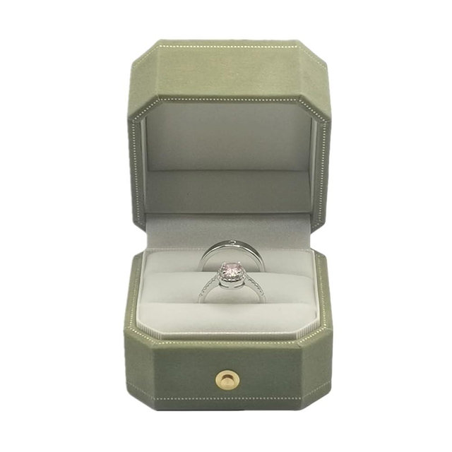 MTJYQYF 2 Slots Velvet Wedding Ring Box, Octagon Engagement Ring Box Ring Display Holder Case with Hinged Lid for Proposal Engagement Wedding, 2.44x2.44x2.17 IN-U2-PRB002-Green