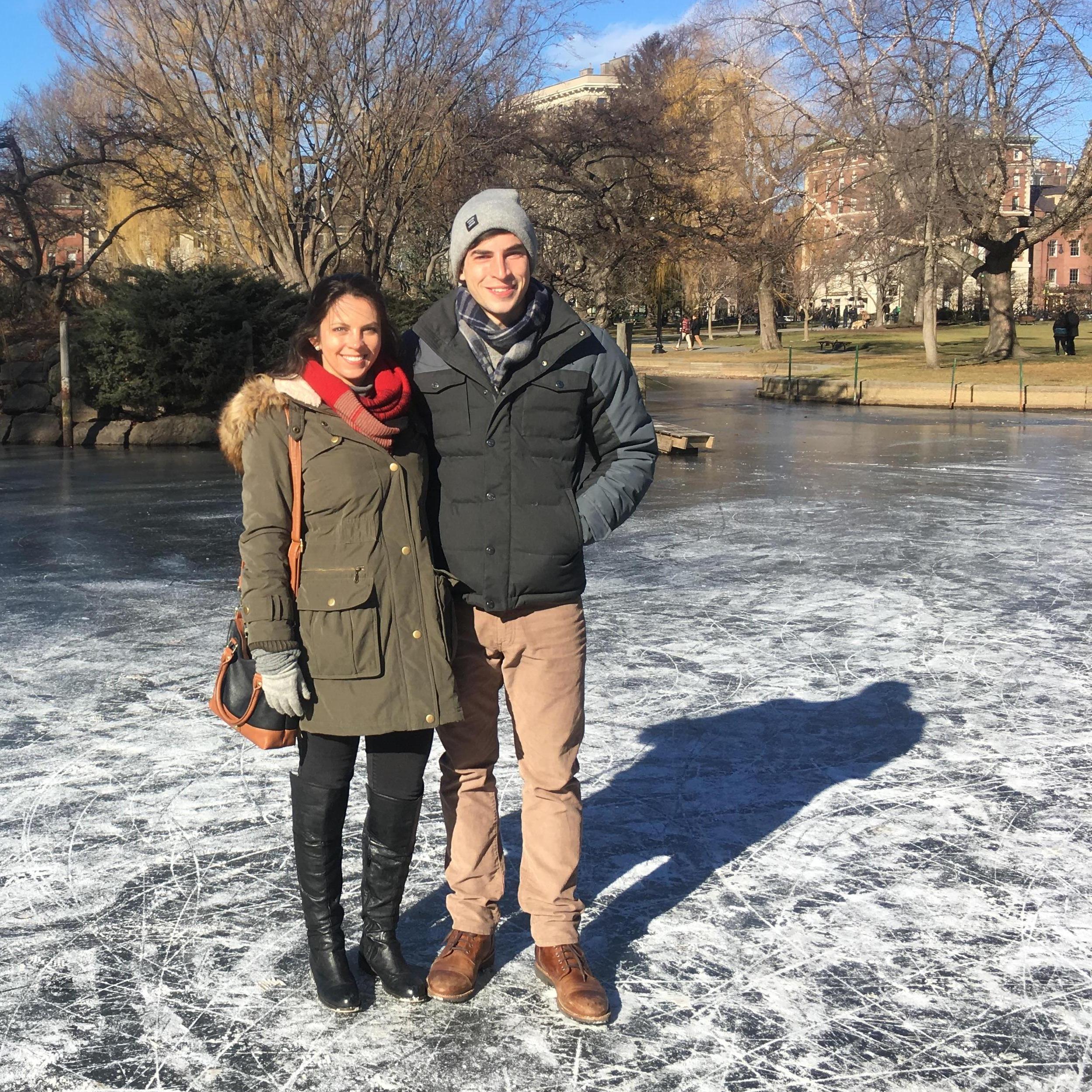 Standing on a frozen pond in Boston... Probably not smart.