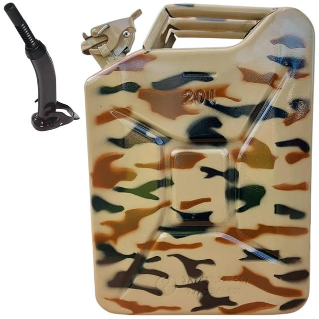Yates Steel Metal Authentic NATO Container 5L with Spout for Liquid/Non-Potable Water, UN Approved, Tested in U.K (Camo Sand)
