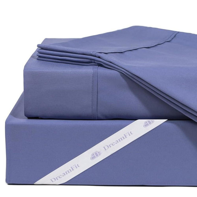 DreamFit DreamComfort Microfiber StaDry Technology Cooling Bed Sheets with Elastic Corner Straps for Adjustable Bed Extra Deep Pocket up to 20 inch Crafted in USA Split King Sheet Set Blue