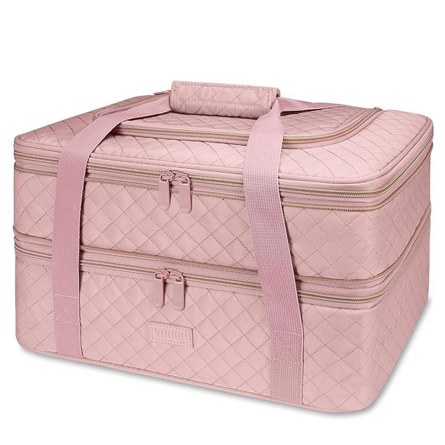 Vuudh Cotton Heat Resistant Casserole Carrier - Double Decker Insulated Casserole Dish Carrier for Hot or Cold Food, Fits 9"×13" Baking Dish (Pink)