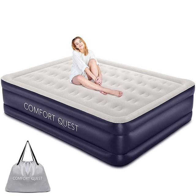 COMFORT QUEST Queen Air Mattress with Built-in Pump for Guest, Dark Blue