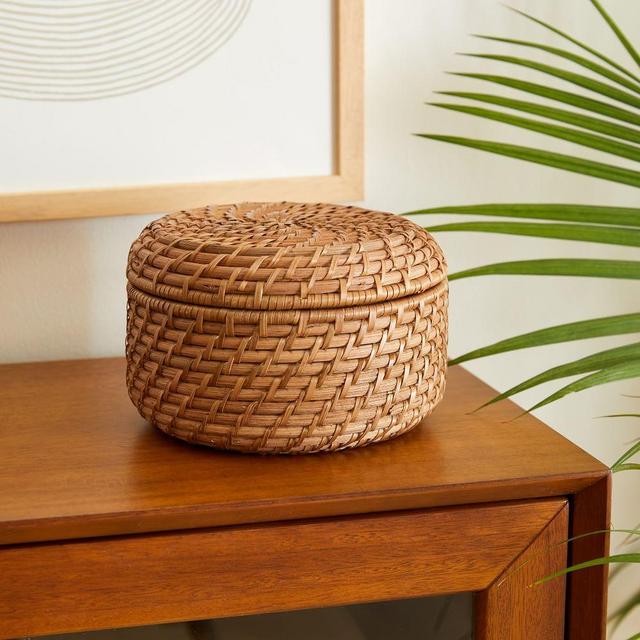 Modern Weave Basket, Round Lidded, Small, Natural