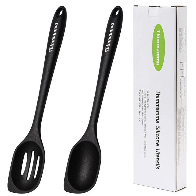 Silicone Cooking Spoon, Nonstick Kitchen Spoons for Cooking, Slotted and Solid Serving Spoon Heat Resistant, Silicone Mixing Spoons Basting Spoon Stirring Spoon for Nonstick Cookware Kitchen Utensils