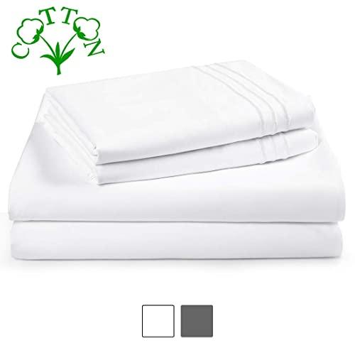 EMONIA 400 Thread Count 100% Cotton Sheet White King Sheets Set, 4-Piece Long-Staple Combed Pure Cotton Best Sheets for Bed, Breathable, Soft & Silky Sateen Weave Fits Mattress 14'' Deep Pocket
