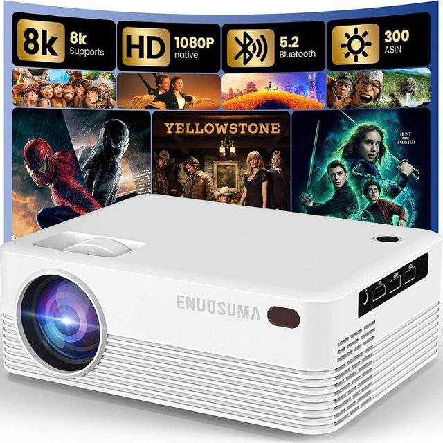 Projector with WiFi and Bluetooth, Native Full HD 1080P Bluetooth Mini Projector,4K Support,Video Projector for Home Theater, Compatible with Smartphone, HDMI, USB, AV, Fire Stick, PS5