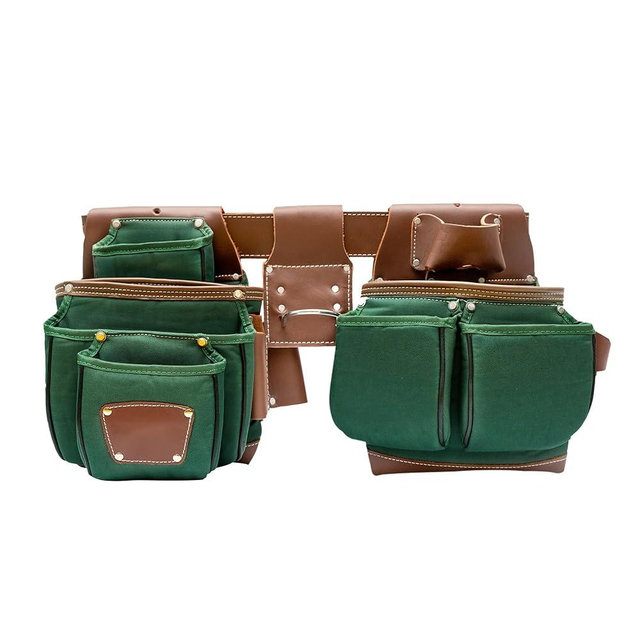 Leather And Nylon Tool Belts For Men, Framers Tool Bags, Leather Tool Belt For Carpenters And Electricians, Nylon Pouch Kit, Heavy Duty Utility Tool Pouch Bag - Green