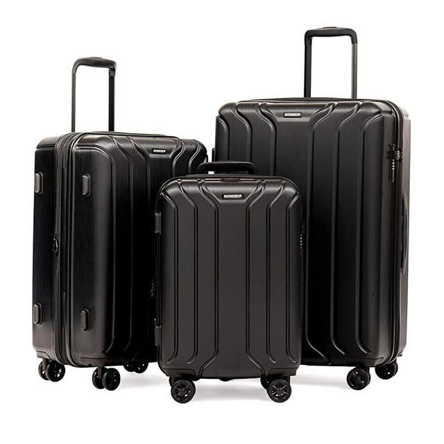 NONSTOP Luggage Expandable Spinner Wheels hard side shell Travel Lightweight Suitcase with TSA Lock and Double USB Port, NEW YORK Collection (Black, 3-Piece Set (20/24/28))