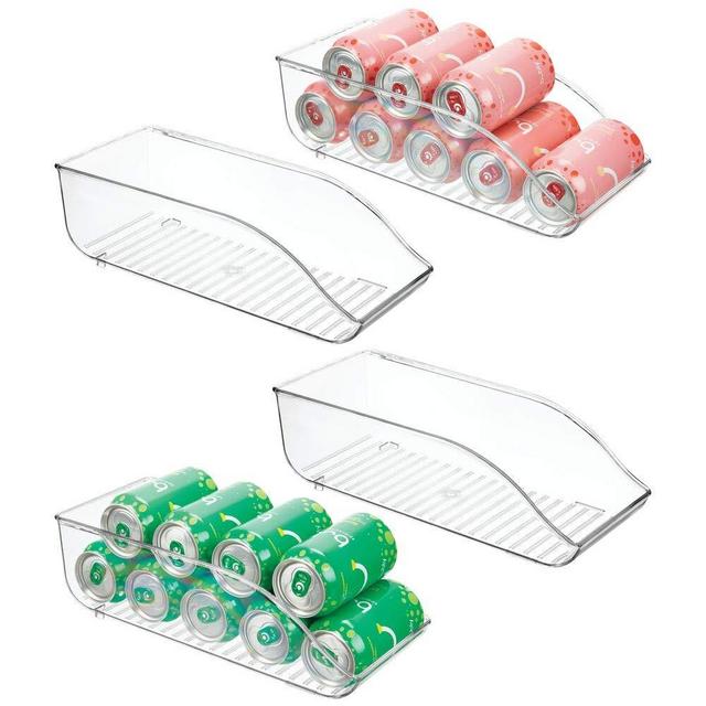 Set of 4 Refrigerator Organizer Bins Plastic Fridge Water Bottle Storage  Dispenser, Pop Soda Can and Drink Holder for Pantry Kitchen Cabinets and  Freezer, BPA Free, Clear 