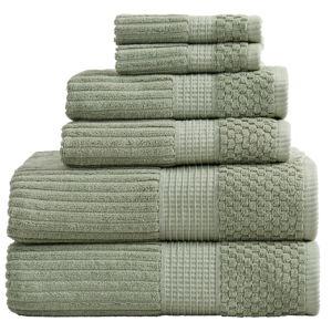 Springtree Home 100% Cotton Towel Set | 6 Piece Set | Super Soft & Absorbent Quick-Dry 2 Bath Towels 2 Hand Towels & 2 Washcloths | Textured and Durable Cotton | Krista Collection - Lily Pad Green