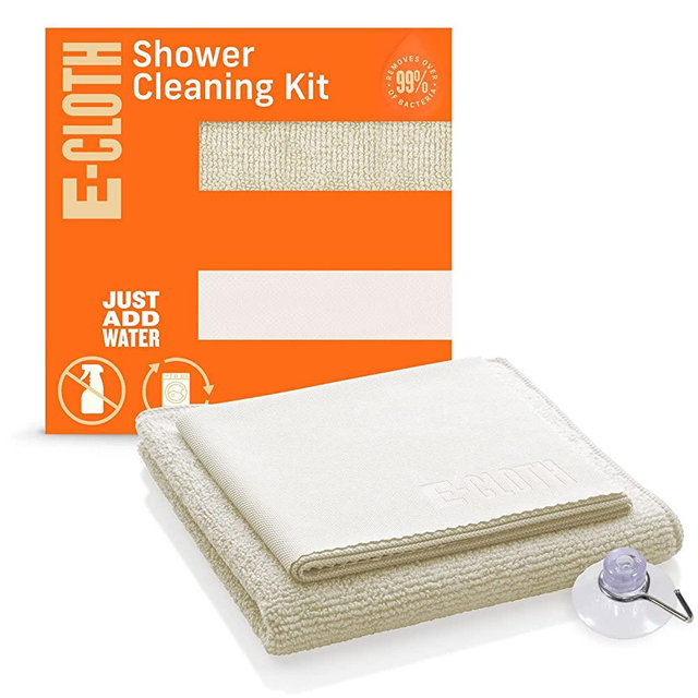 E-Cloth Shower Cleaning Kit, Microfiber Shower Cleaner, Streak-Free Shine on Showers, Bathtubs, and Sink Washable and Reusable 100 Wash Promise, Ivory, 2 Cloth Set
