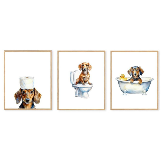 Boat Wades Dachshund Dog Wall Art Prints, Funny Bathroom Decor Set Of 3, 8x10