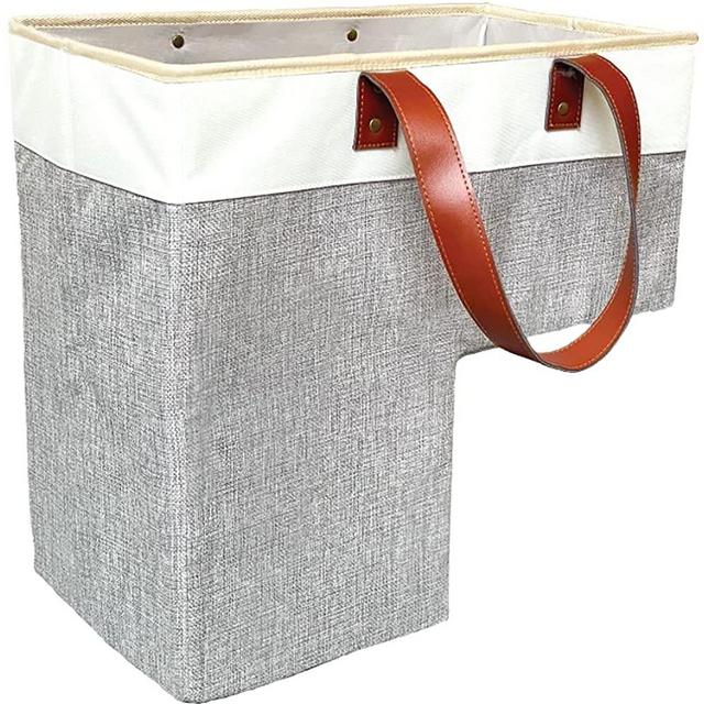 SAM AND MABEL Stair Baskets for Carpeted Stairs and Wooden Stairs - 16" Staircase Basket with Handles, Stair Step Foldable Storage Organizer for Home and Office Decor (Smart Gray-White)