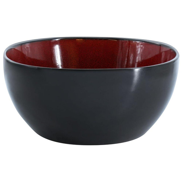 Gibson Home Urban Cafe Stoneware Serving Bowl, 10.3-inch Diameter, Red and Black, Kitchen Accessories, 97225.01