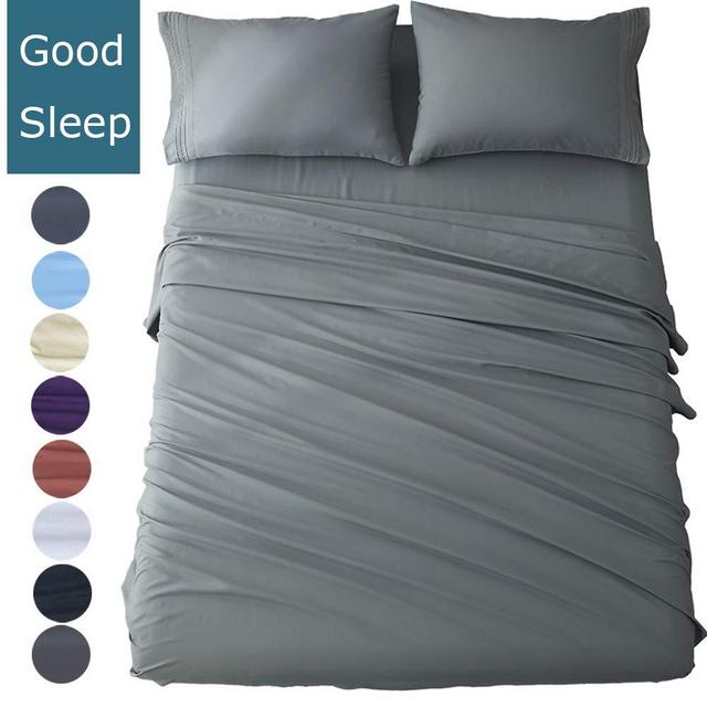 Shilucheng Queen Size Bed Sheets Set Microfiber 1800 Thread Count Percale Egyptian Super Soft and Comforterble 16 Inch Deep Pockets Wrinkle Fade - 4 Piece (Queen,Dark Grey)
