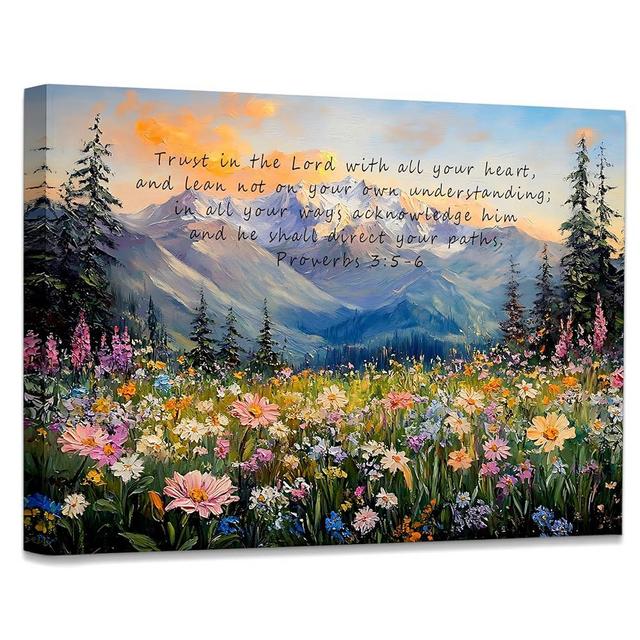 WODMIS Christian Spring Floral Decorations Framed Canvas Wall Art, Trust in Lord Bible Verse Decoration, Proverbs 3:5-6 Decor Canvas Home Decorations for Home Room Office Church Wall Decor 11x14