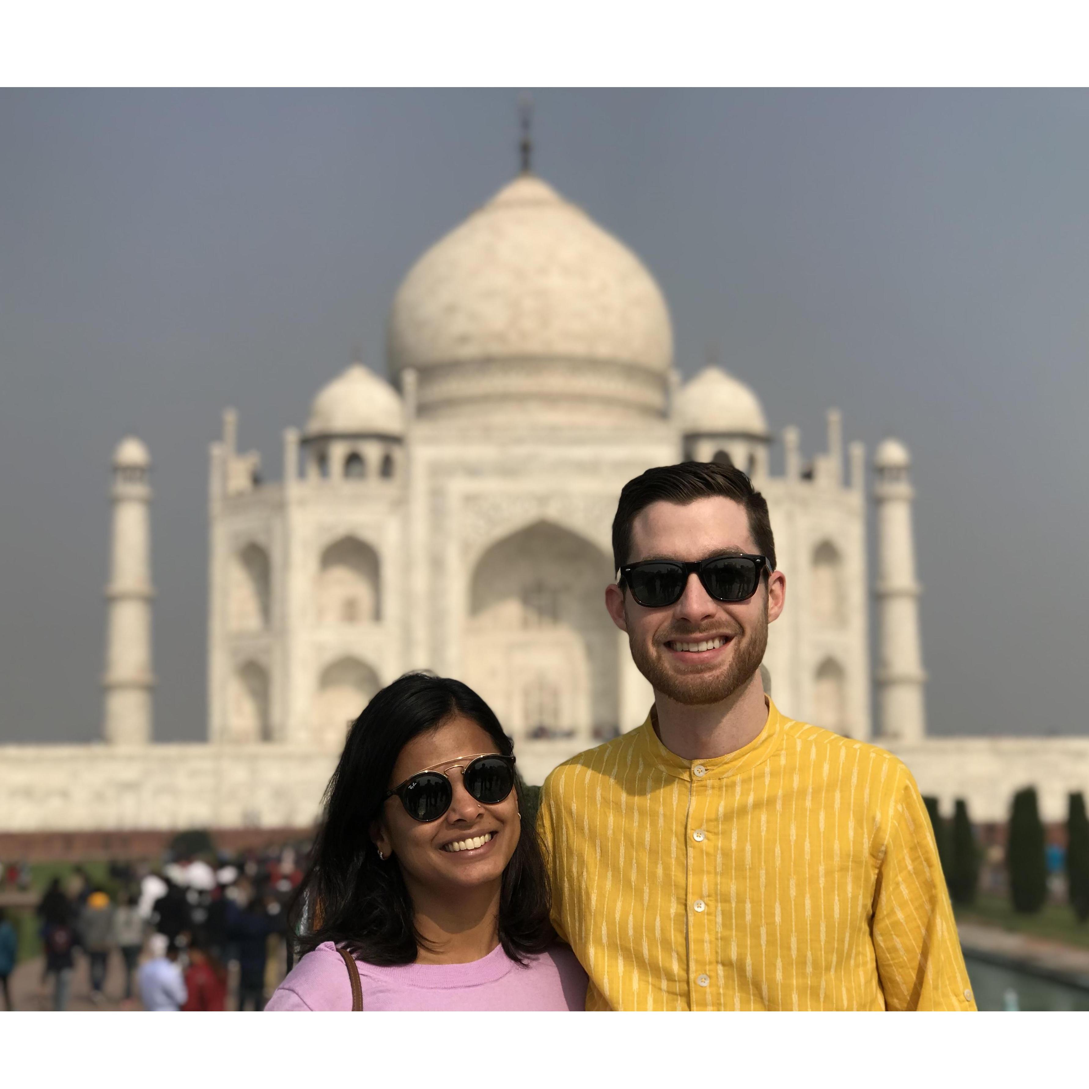 At the Taj Mahal, one of the seven wonders of the world, during James' first trip to India.