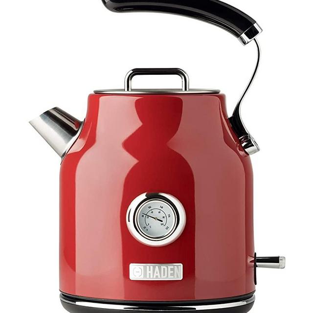 Haden 75000 DORSET 1.7 Liter Stainless Steel Retro Electric Kettle with Auto Shut-Off and Boil-Dry Protection (Red)