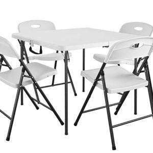COSCO XL 5-Piece Folding Indoor/Outdoor Dining Set w/ 36" Fold-in-Half Card Table w/Handle, White