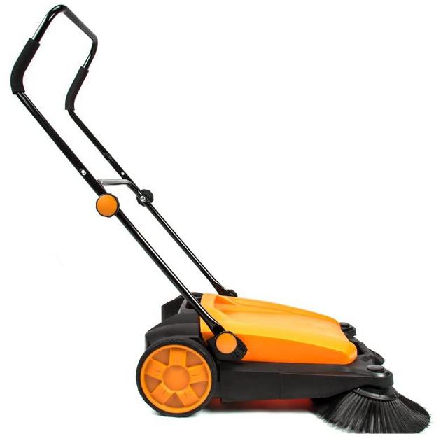 SANITMAX Walk-Behind Manual Push Floor Sweeper - 6.6 Gallon Capacity, 27.5" Sweeping Width, Sweeps 29,000 Square Feet/Hour